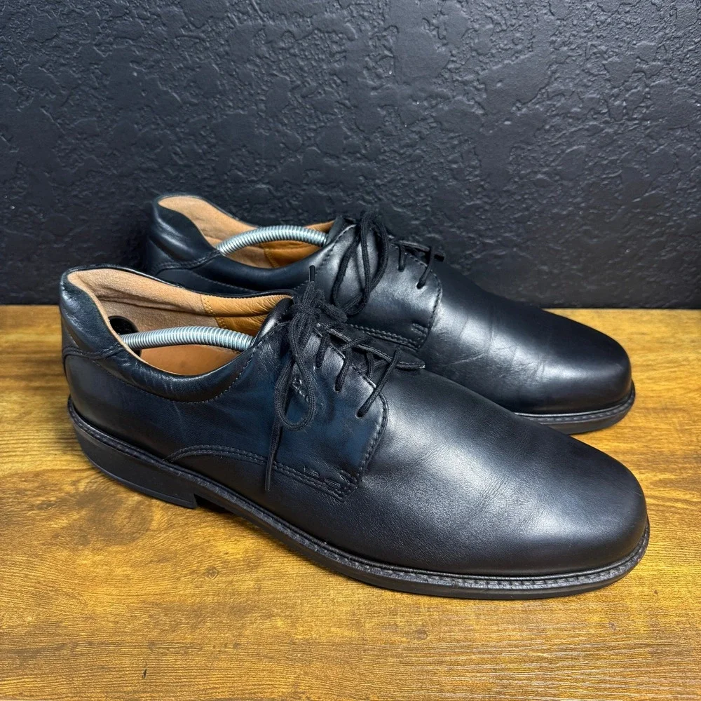 ECCO Helsinki Black Leather Plain Toe Oxford Shoes Mens EU 41 US 7-7.5
